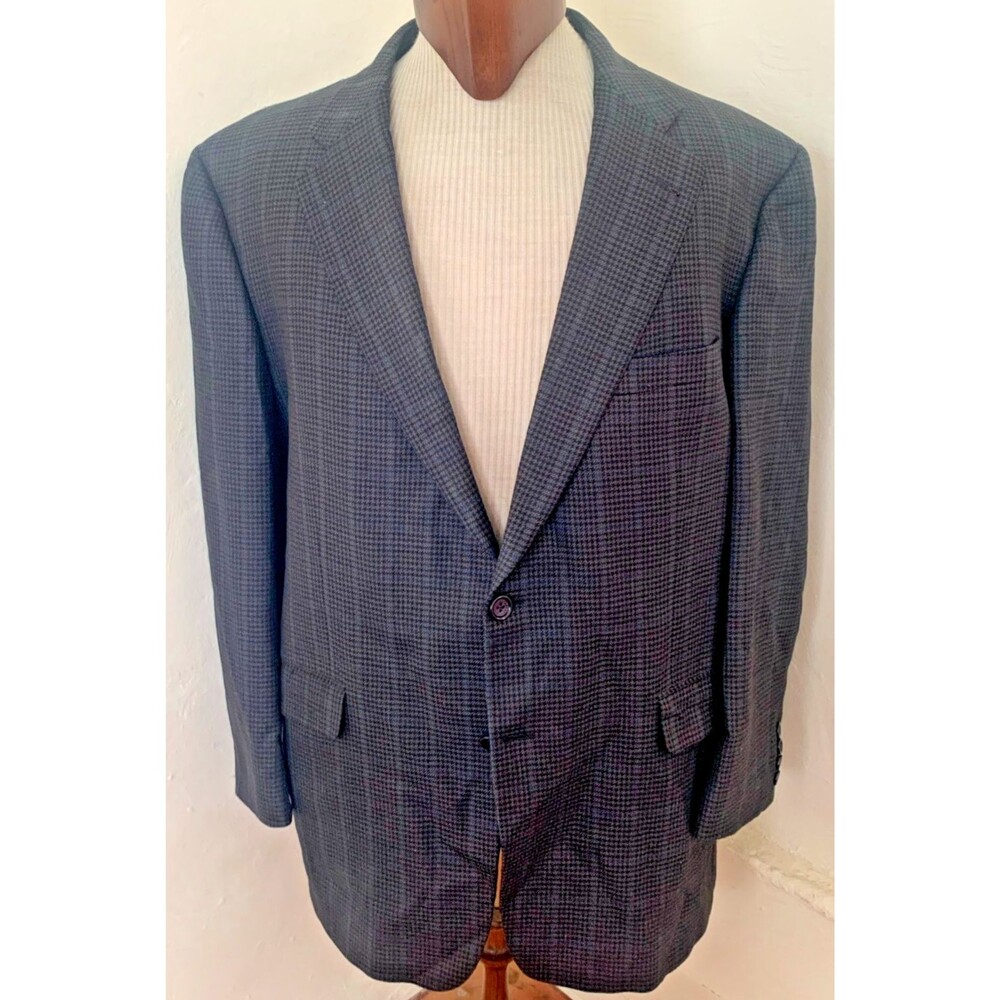 Burberry London Kensington Mens 46R Wool Blazer Gray Houndstooth Windowpane